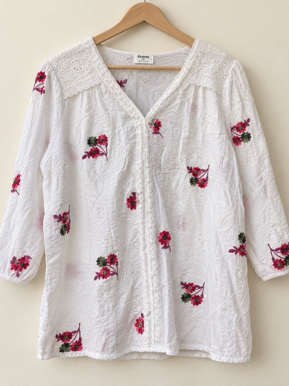 Kindred White V-Neck Embroidered Floral Tunic